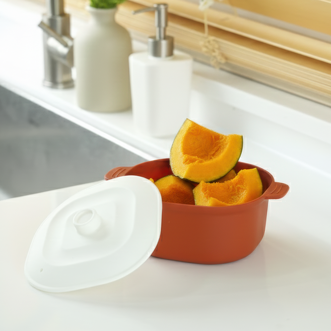 소노리떼 실리콘 계란찜기 중형 사각 700ml 화이트 뚜껑, 캐러멜, 1개