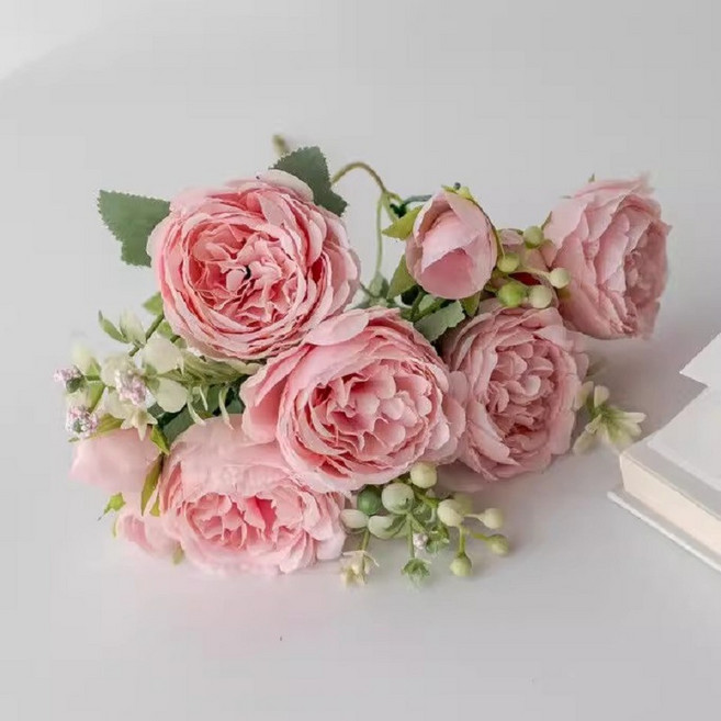 模擬花束 婚禮裝飾, 5頭春牡丹粉色, 1個