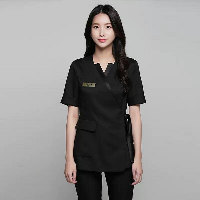 CEAM 工作服 夏季美容師服飾 醫美會所適用, 1個, 黑色短袖 上衣+褲子,S, 黑色 短袖 上衣+褲子