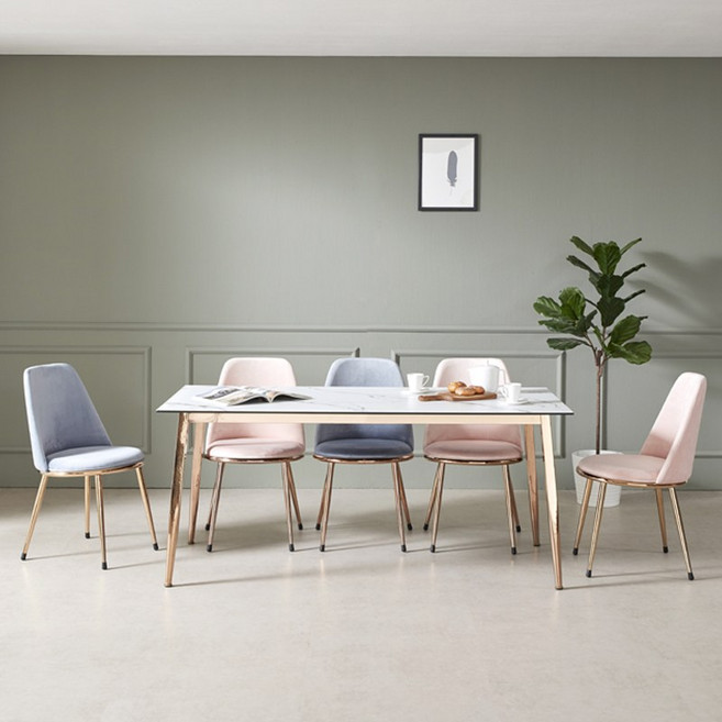 엘린까사 헤스티아 로즈골드 세라믹 4인용 6인용 테이블 고급 인테리어 식탁 세트, 4인세트, 화이트, 마카롱