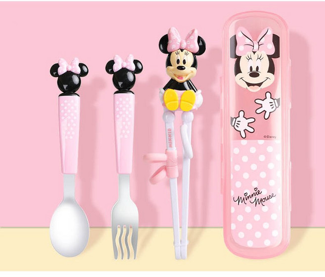 디즈니 정품 캐릭터 유아 어린이 수저세트 휴대용수저통 교정젓가락, 9.미니마우스, 수저/젓가락/포크(3종세트), 1세트