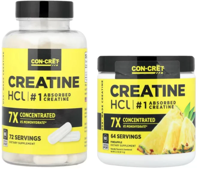 CON-CRET 크레아틴 HCl 캡슐 + 파인애플맛 파우더 세트 / 고흡수 근력지구력 보조 - 쿠팡