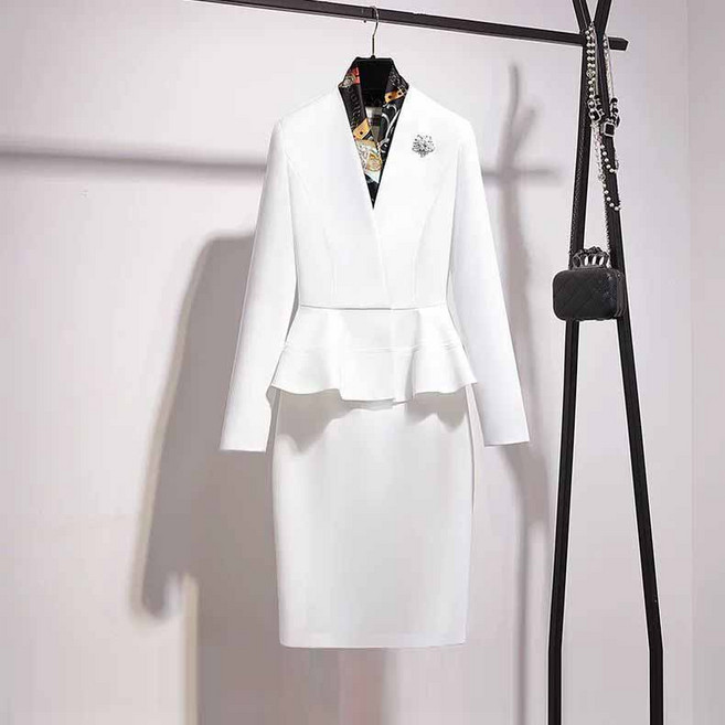 여성 정장 스커트 투피스 세트 봄 가을 여자용 엘레강스 자켓 + 스커트 세트 오피스룩 YLP