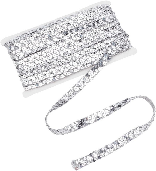 1롤 플라스틱 플랫 라운드 실버 스팽글 롤업 비즈 장식 액세서리 1.5x0.1cm 약 13m