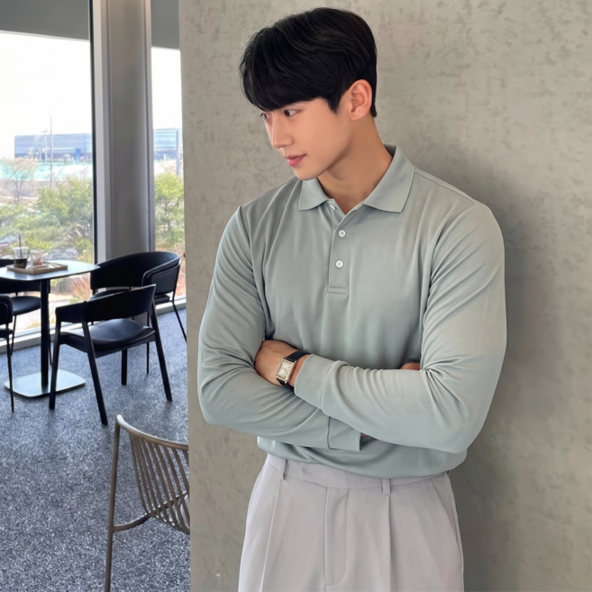 ANYOU 중년남성 폴로셔츠 긴팔티셔츠 골프웨어 봄가을 캐주얼 상의 데일리 티셔츠 루즈핏 스포츠