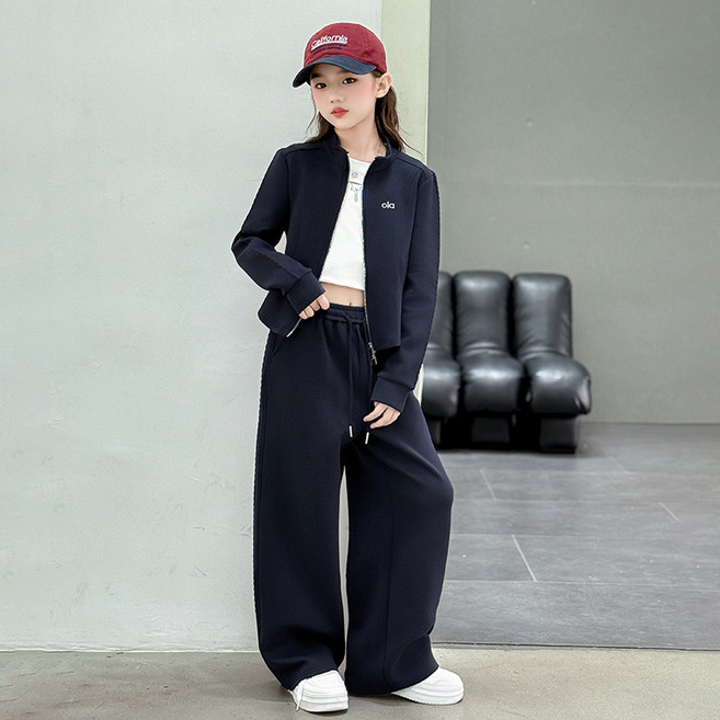 키즈목마 여아용 심플 모던 자켓+와이드팬츠 초등학생 주니어 캐주얼룩 트레이닝룩 세트 735