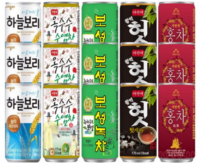 하늘보리+옥수염차+녹차+서편제헛개+홍차 x 5종, 15개, 175ml
