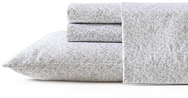 Laura Ashley Home 새틴 컬렉션 침대 시트 세트 실크처럼, Tierney Grey