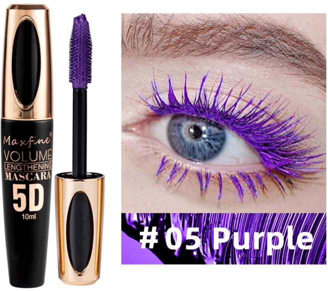 MAXFINE 5D 마스카라 세트 상품 방수 방땀 번짐 방지 길고 풍성한 속눈썹 자연스러운 누드 메이크업 다색 마스카라 세트, 05-자주색, 1개 - 쿠팡