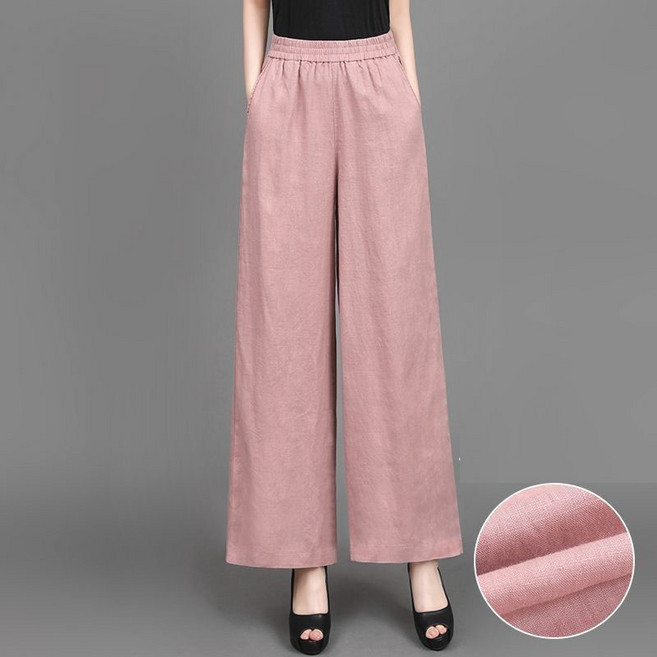 중년 엄마 봄 여름 와이드 팬츠 심플 고급스러운 솔리드 바지 여성 캐주얼 린넨 일자 통바지 WMY