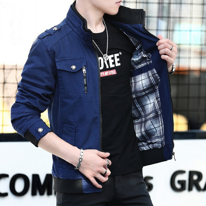 男外套春秋軍裝夾克 - 台灣現貨水洗棉薄款休閒立領防風機能夾剋