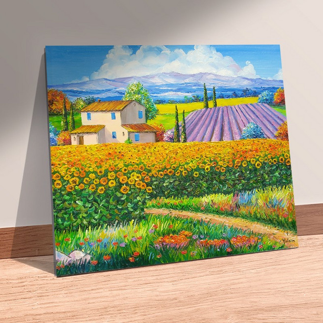 엘티에프티 해바라기 유화 - 해바라기 전원마을 캔버스 그림액자 돈을부르는 그림 풍수액자 집들이선물 개업선물 인테리어액자 선물 액자선물
