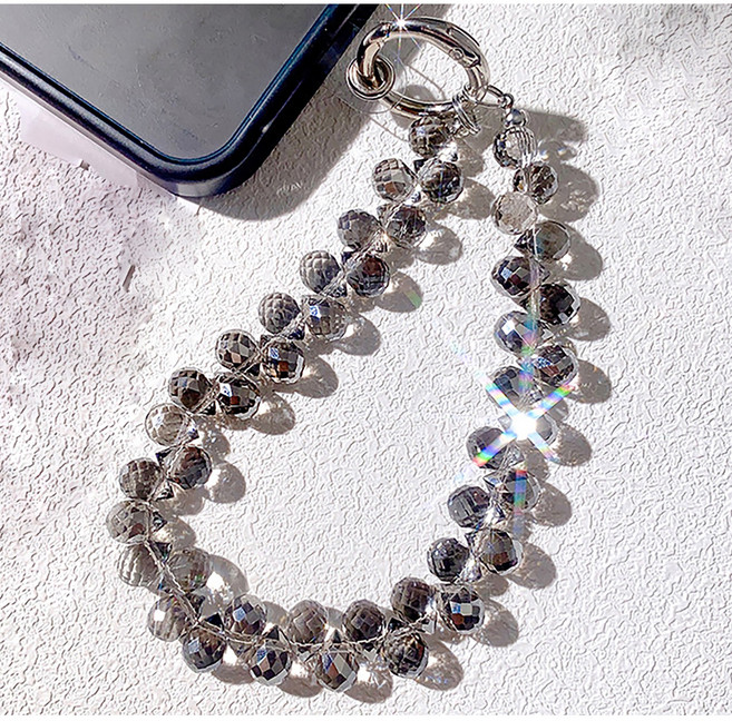 불라 핸드폰 비즈 스트랩 크리스탈 핸드폰 액세서리, 1개, 그레이