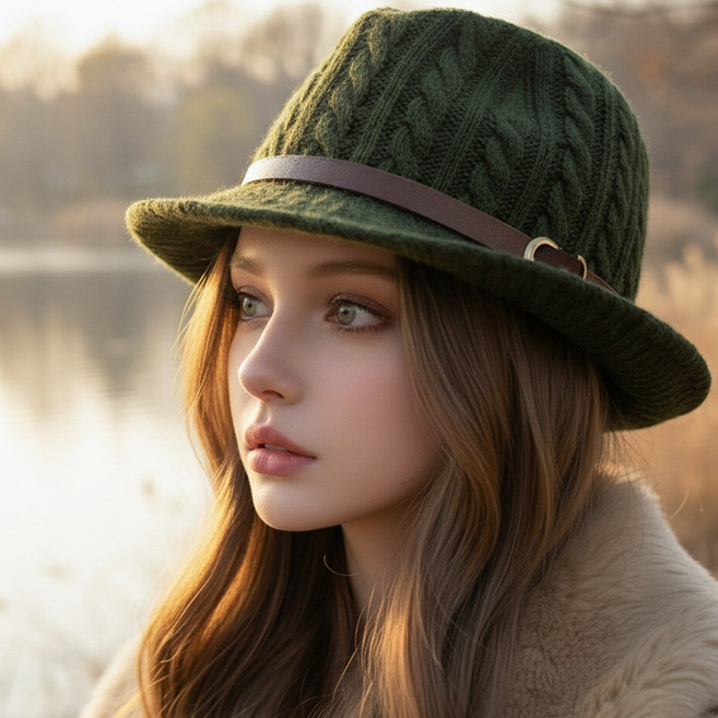 라핑 국산 울모직 페도라 겨울 벨트 니트 중절모 남녀공용 모자