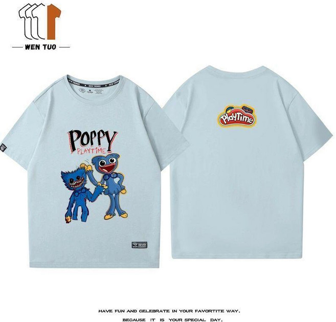 Poppy Playtime 波比遊戲時間 短袖 T 恤 男女情侶潮流上衣, 霧霾2,S 建議40.0-45.0公斤