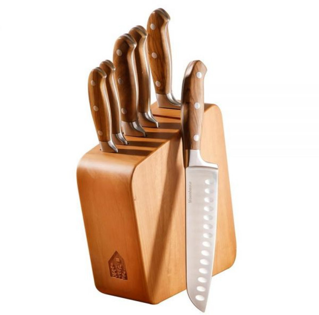 Bloomhouse - Two Time Oprah's Favorite Things 수상작 - 7피스 이탈리아 올리브 나무 주방 나이프 블록 세트 독일 단조 스테인리스 스틸 나, 브레드 나이프 (월넛 우드)