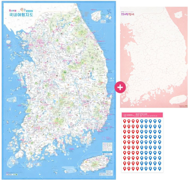 예스 봄 코팅 우리나라 여행 지도 대형 + 색칠지도 + 스티커, 1개