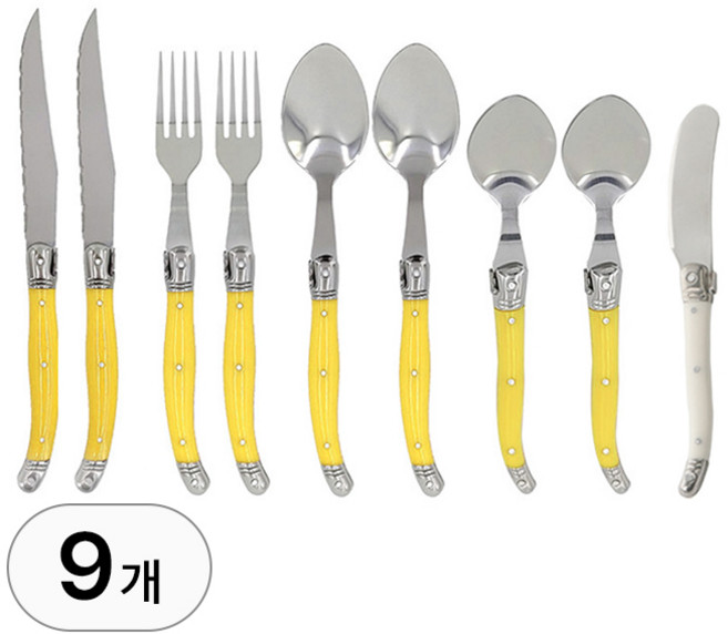 9종 커트러리 세트 2인 용 감성 고급 스텐 양식기 포크 나이프 스푼 스테이크 칼 파스타 디저트 양식 디너 주방용품, R99629Y(옐로우, 1개