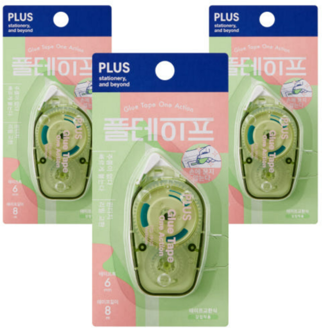 플러스 풀테이프 원액션 TG-1910 6mm x 8m, 그린, 3개