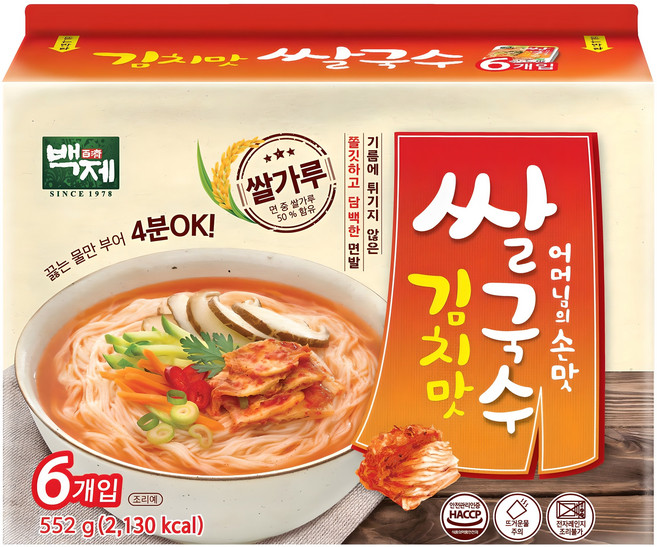 백제 김치맛 쌀국수, 92g, 6개