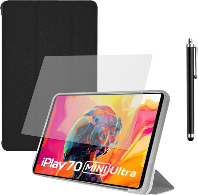 ALLDOCUBE Iplay70 Mini Ultra 플립 케이스 + 저반사 필름 + 터치펜, 블랙