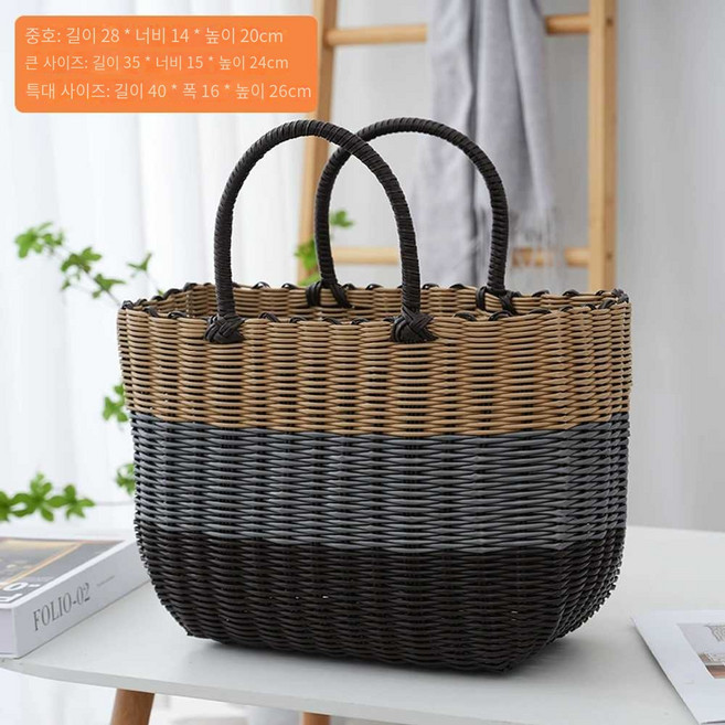 빨대가방 바구 최화정피크닉가방 라탄 유튜브 피크닉가방 라탄바구니 장바구니 그레이 핑크 미디엄 1개