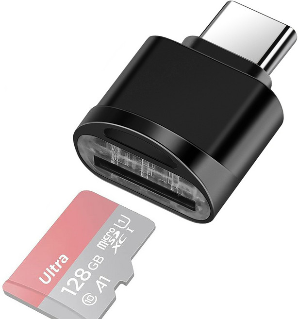 키 체인이 있는 C타입 마이크로 SD 리더 USB C-마이크로 SDHC SDXC OTG 메모리 리더 맥북 윈도우 릭서스 삼성 갤럭시에 호환되는 C타입 카드 리더 어댑터, 1개, 블랙, 단일 제품