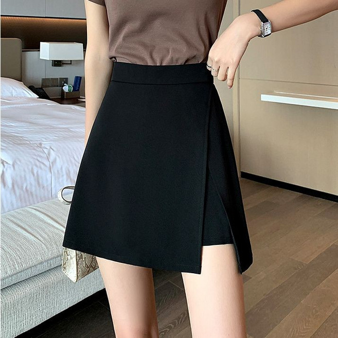夏季薄款開叉半身裙女高腰不規則短裙顯瘦A字裙