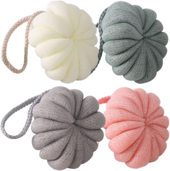 하루생활 파스텔 저자극 샤워볼 4종세트, 1세트, 4개입, 화이트+그린+핑크+그레이