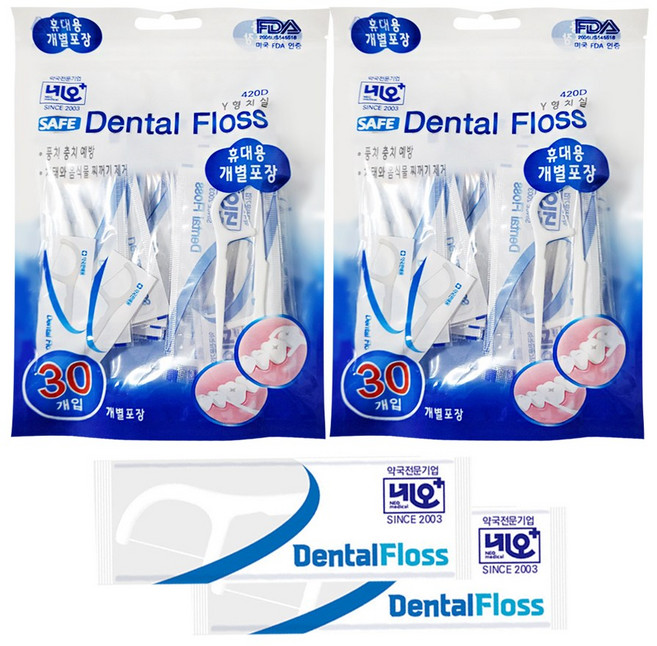 네오 덴탈 후로스 Y형 일회용치실(30개입)-휴대용개별포장, 2개, 30개입