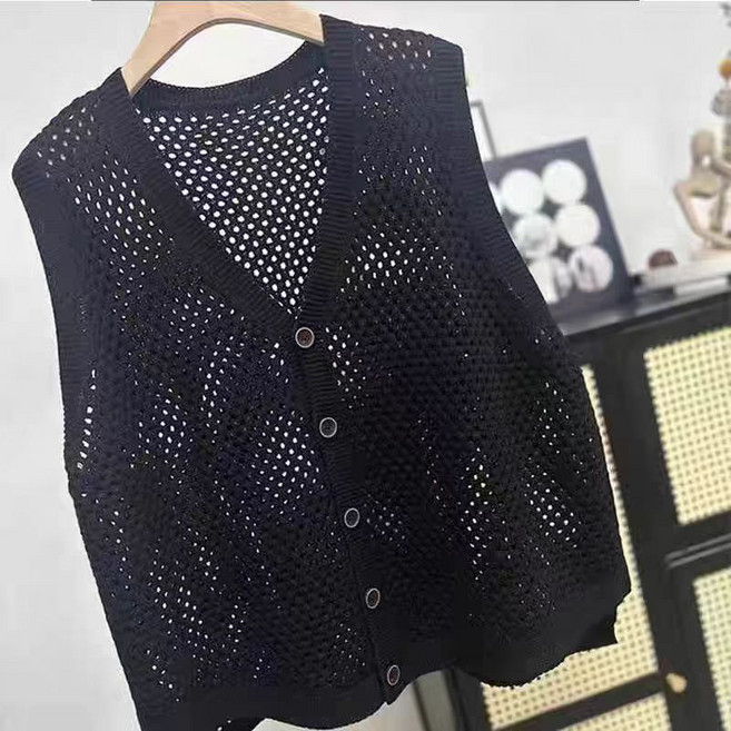 ASURE 간절기 데일리 코디 여성 그물니트 캐주얼 베스트