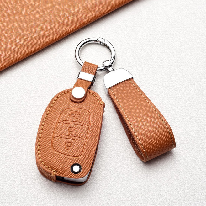 현대차 고급 폴딩 키 케이스 - 프라다 패턴 스크래치 방지 2/3/4버튼 싼타페 투싼 제네시스 등 호환, 현대 Z3b 타입경적 버튼), 주황갈색