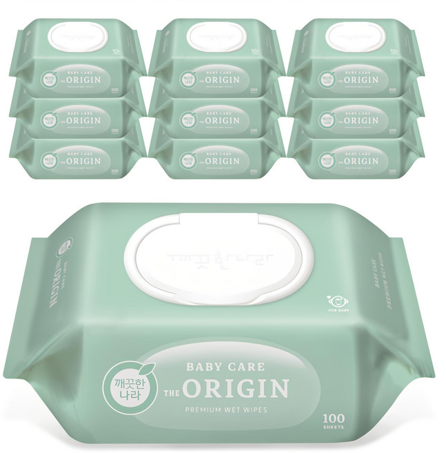 깨끗한나라 베이비 케어 디 오리진 물티슈 캡형, 50g, 100매, 10개
