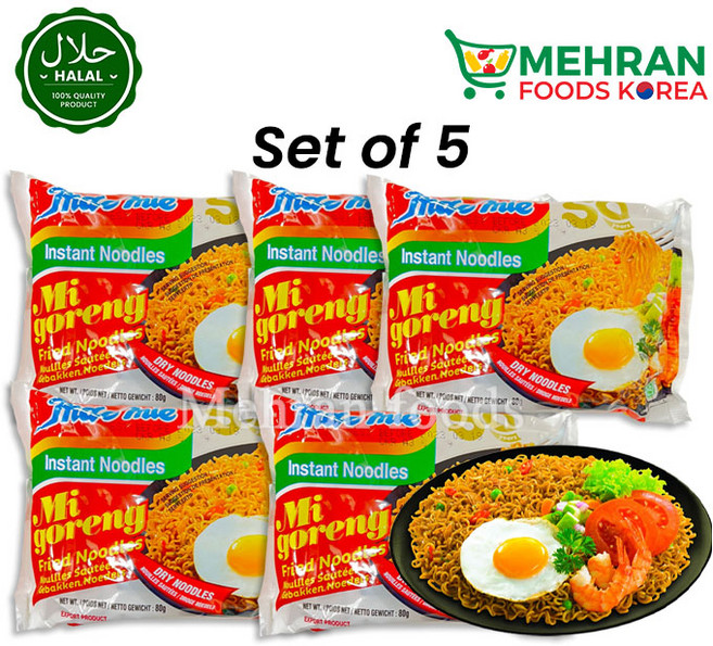 INDOMIE Halal Migoreng Fried Flavor Instant Noodle 80g (Set of 5) 400g 할랄 미고랭 프라이드 라면, 1개