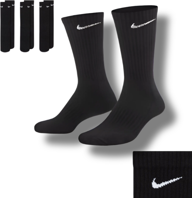 나이키 에브리데이 쿠션크루양말 SX7664-010, 블랙, 3개