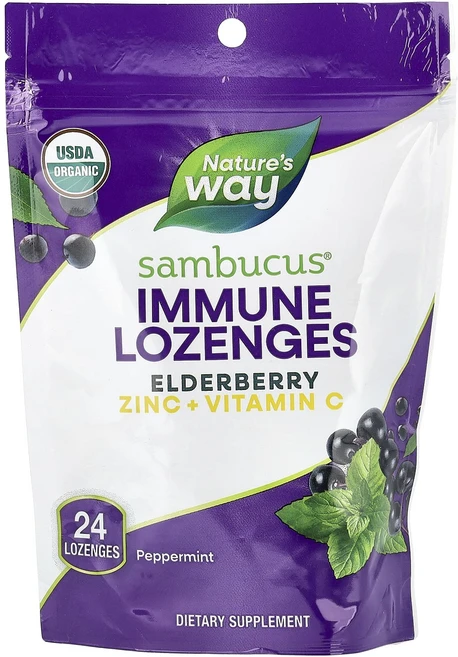 Nature's Way Sambucus® 면역 사탕 정제 엘더베리 아연 + 비타민C 페퍼민트 사탕 정제 24정, Nature'sWaySambucus®면역사, 1개 - 쿠팡