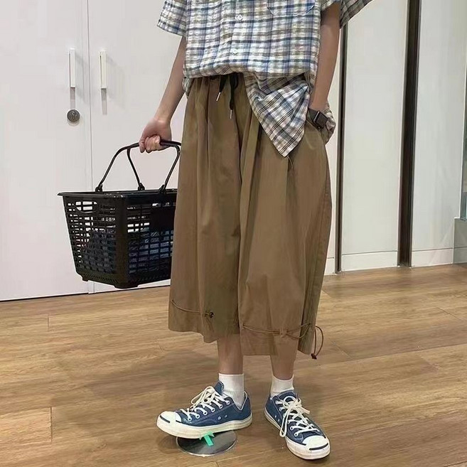 寬褲 闊腿褲 休閒褲 涼感褲 休閒長褲 拖地褲 顯瘦 美式複古炸街褲女高街ins百搭潮綁帶闊腿褲直筒休閒運動褲
