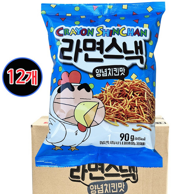 크레용신짱 라면스낵 양념치킨맛 12개(90gx12개) 과자뿌셔뿌셔에낙, 90g, 12개