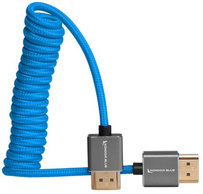 KONDOR BLUE 콘도르 블루 | 4K HDMI to 얇고 짧은 코일형 꼬임 케이블 온카메라 모니터용 캡처 카드용 검정색, 12"-24"