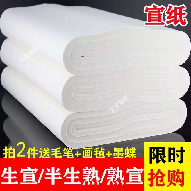 宣紙 書法練習紙 國畫專用 半生半熟 加厚, 1個, 仿古生宣 吸墨散墨 ,四尺全開 69*138釐米 100張