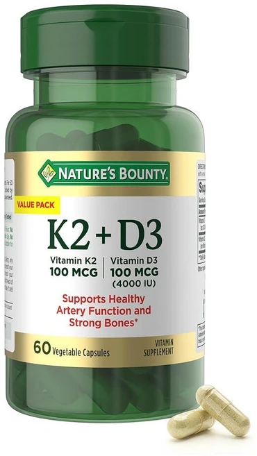 Nature's Bounty 비타민 D3 K2 보충제 4000 IU 비타민 D3 플러스 비타민 K 보충제 100mcg 성인용 심장 및 뼈 건강 지원 60일 분량 채식주의자, 60개 (1팩), 1개, 60정 - 쿠팡