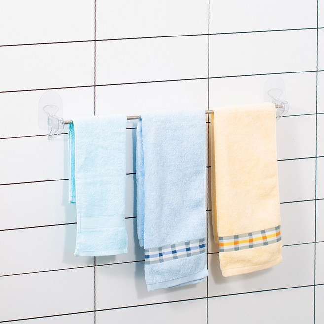 무타공 욕실 주방 슬리퍼/수건 수납봉 수건걸이, 투명, 1개