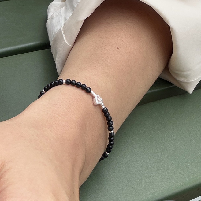 925 실버 오닉스 하트 비즈 은 팔찌