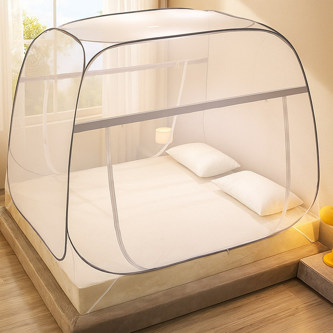 아뜰라임 원터치 침대 텐트 양문형 사각 모기장, 사각그레이, 1개