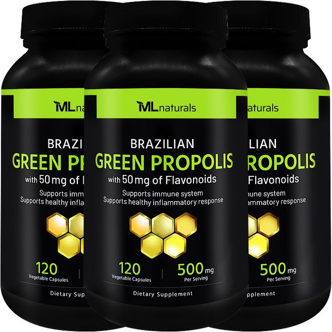 [미국빠른직구] 신제품 마이라이프 내추럴스 브라질 그린 프로폴리스 500mg (플라보노이드 50mg) 120정 3병, 3개