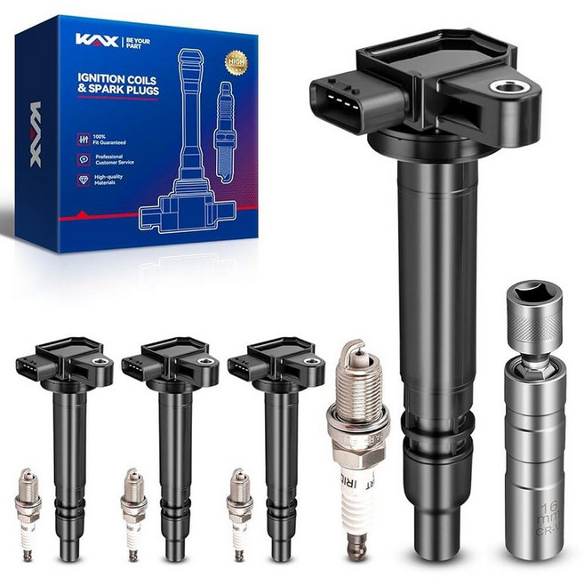 KAX 점화 코일 및 이리듐 스파크 플러그 4개 세트 자석 소켓 포함 혼다 2017-2020 시빅 시 2017-2022 CR-V 1.5L 2023 시빅 타입 R UF7, UF323 - 4Pk Coils & 4Pk Plugs