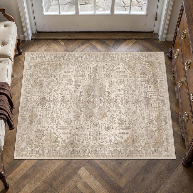 HUGEAR 2x3 Entryway Rug Beige Machine Washable Room Decor Vintage Distressed Small Area Rugs Indoo