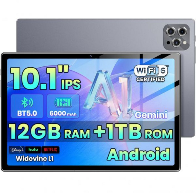 2026 안드로이드 15 태블릿 제미니 AI 16GB+1TB 확장 가능 10.1인치 옥타코어 CPU 듀얼 카메라 와이파이6 6000mAh 와이드바인 L1 분할 화면 가족 및 업, Tuotatop 10.1 인치