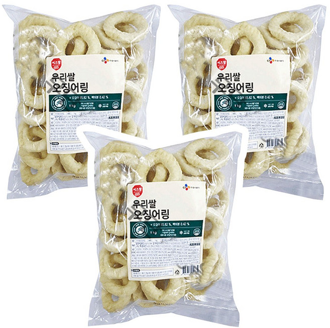 CJ 이츠웰 우리쌀 오징어링 오징어튀김 1KG, 3개