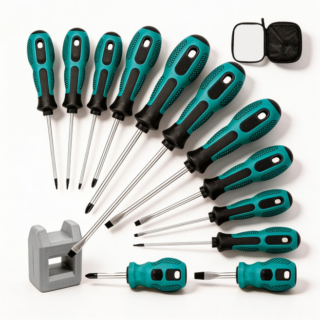 가정용 작업용 드라이버 12종 세트 자석 십자 일자 드라이버, 1세트